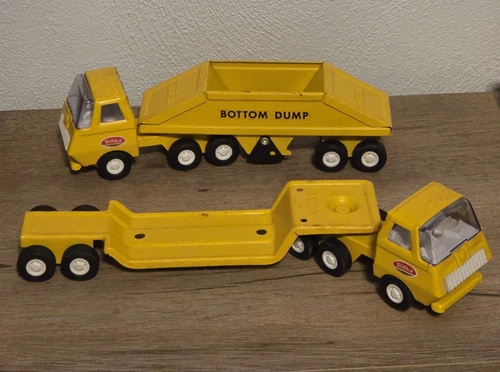 2-Vintage 1970s Tiny Tonka Bottom Dump & Car Carrier 9.25"