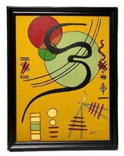 VTG Framed Signed Art Painting Abstract Expressionist Modern Shape Symbol MCM 27