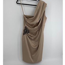 Eliza J Champagne Satin One Shoulder Beaded Butterfly Gem Formal Dress 12-14