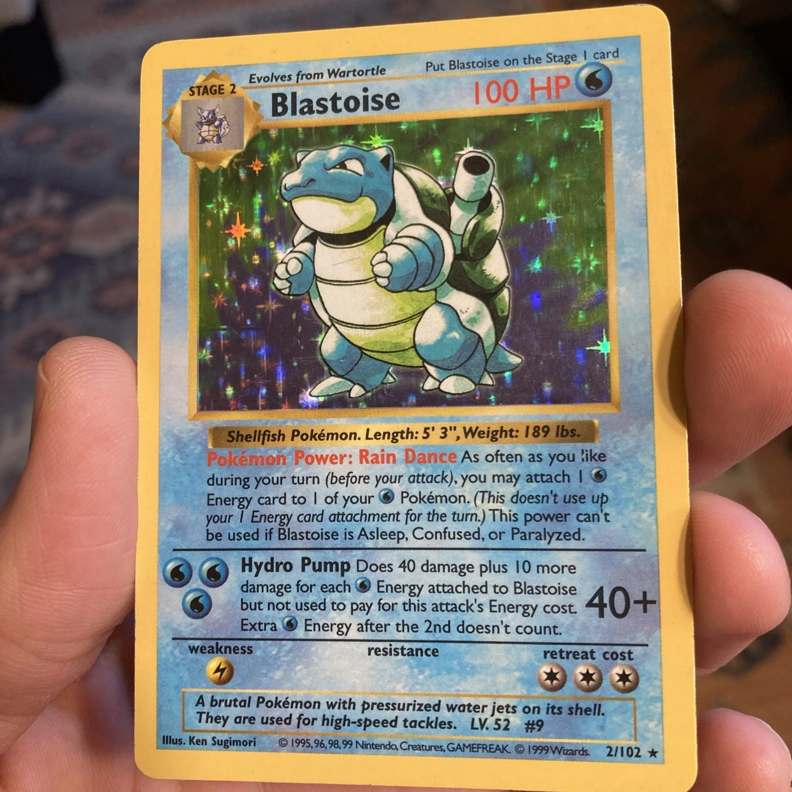 SHADOWLESS Blastoise 1999 Wizards 2/102 Base Set Holo Rare WOTC! Great condition
