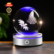 IFOLAINA 3D Butterfly Crystal Ball Decor Lamp Gifts Ideas Small, Multicolor