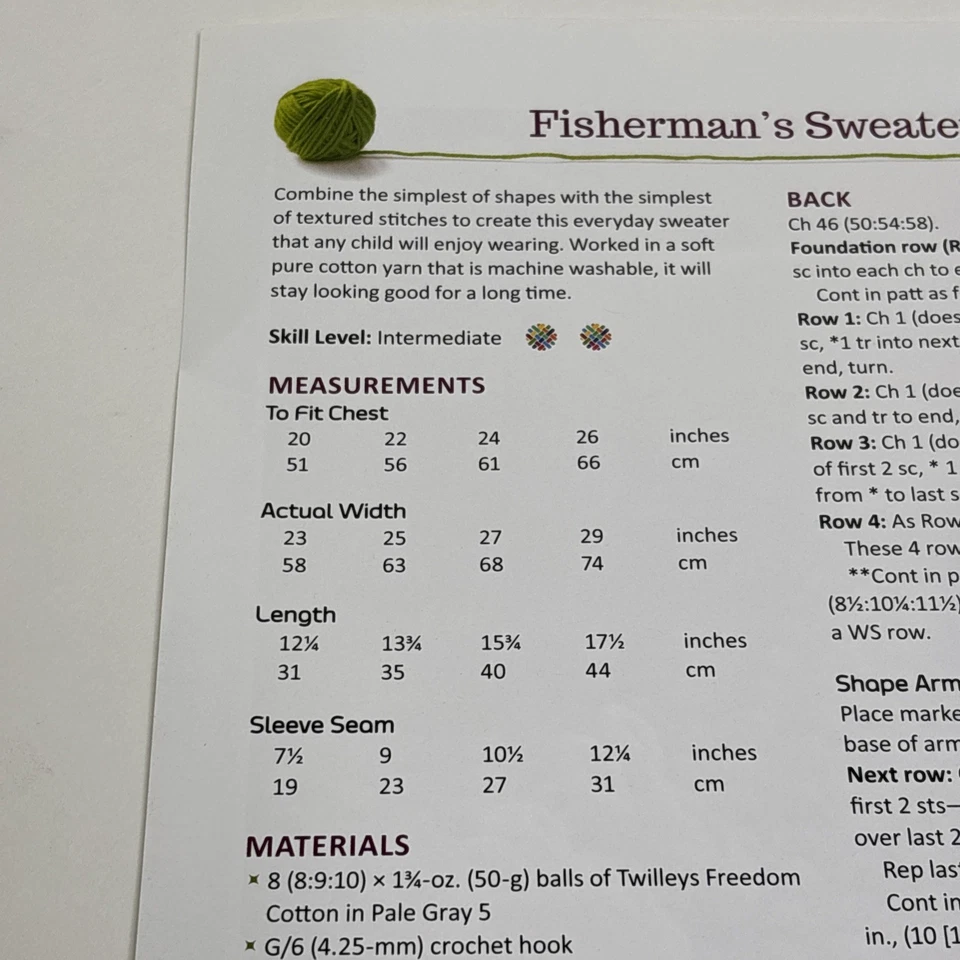 Fisherman's Sweater Child Size Crochet Pattern Page From Book - Image 2 of 3