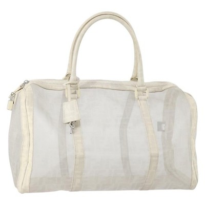 FENDI Zucca Mesh Boston Bag PVC White Silver Auth yk19697