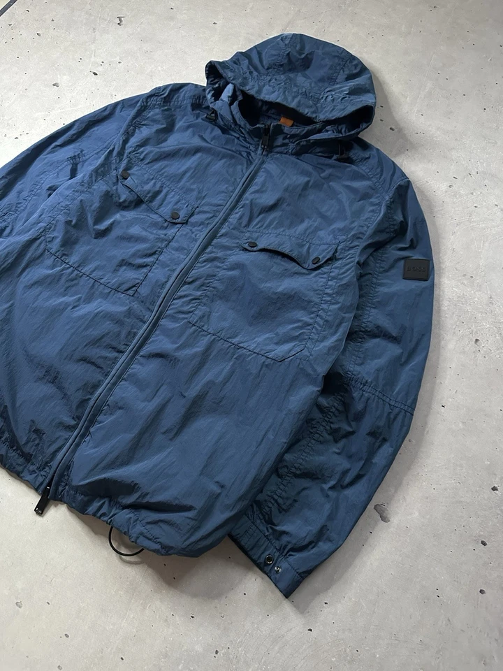 Hugo Boss Blue Garment-Dyed Hooded Jacket Size 58 Windbreaker Nylon Rare Luxury - Image 2 of 4
