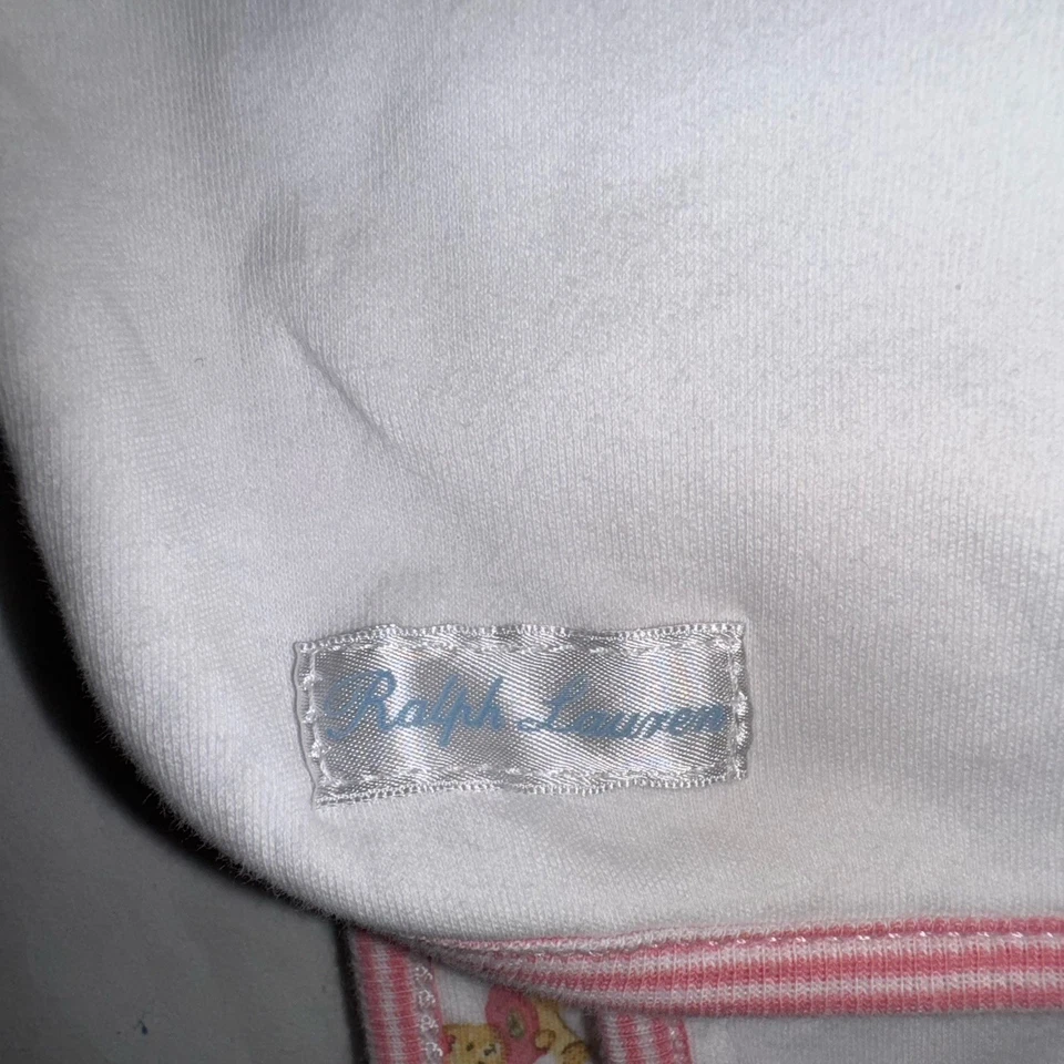 Ralph Lauren Polo Bear 婴儿毯 粉色 白色 泰迪 棉襁褓 复古 25x30 — 第 4/4 张图片