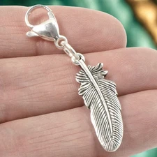 Silver Feather Clip-On Charm, Silver Southwestern Bag Jewelry Accessory 2"