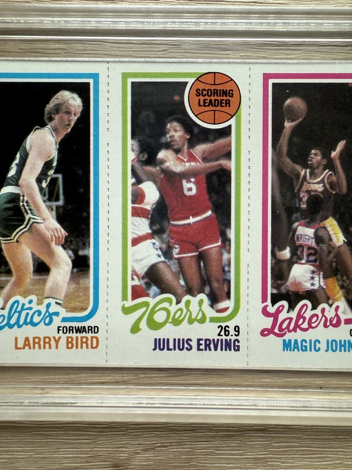 1980-81 Topps Magic Johnson Bird Julius Erving novato HGA 8,5 - 9 subgrado afilado Foto 4 de 4