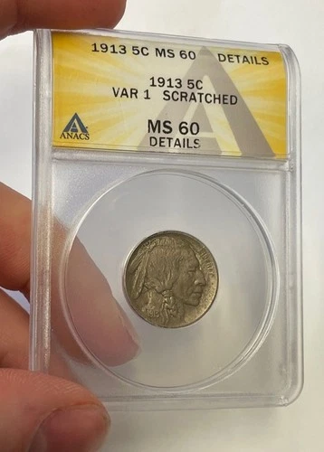 U.S. - 1913 Variety 1 Buffalo Nickel (ANACS MS 60 Details)
