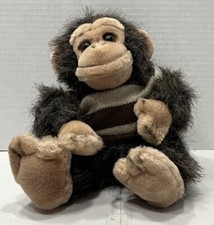 Vtg Russ Yomiko Plush Chimp Monkey W/ Brown  Beige Striped Sweater 8  Seated