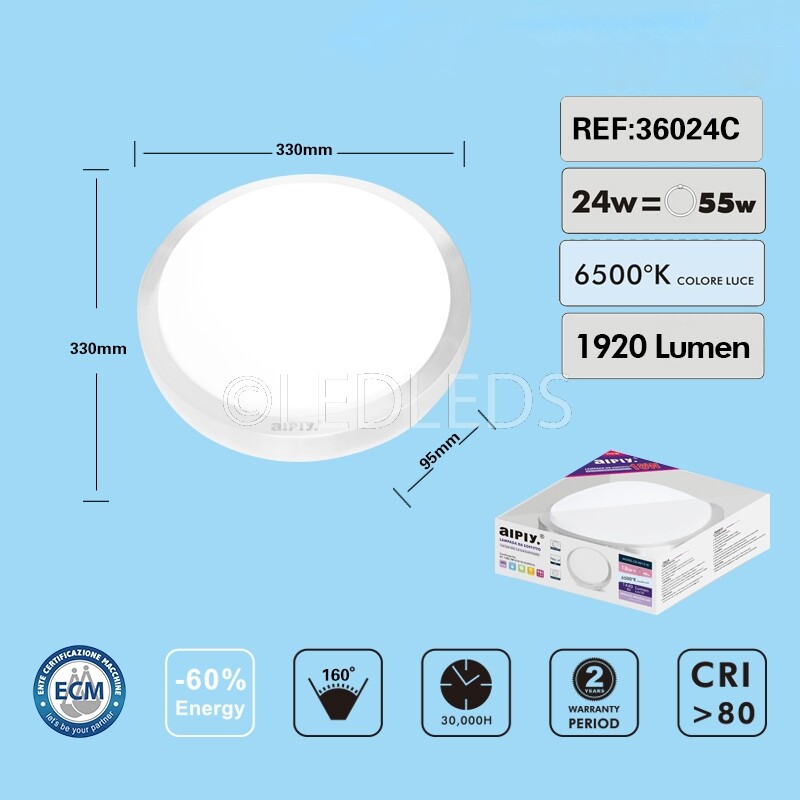 Plafoniera LED 24W Prezzo Stock - Luce Fredda 6500K Tonda