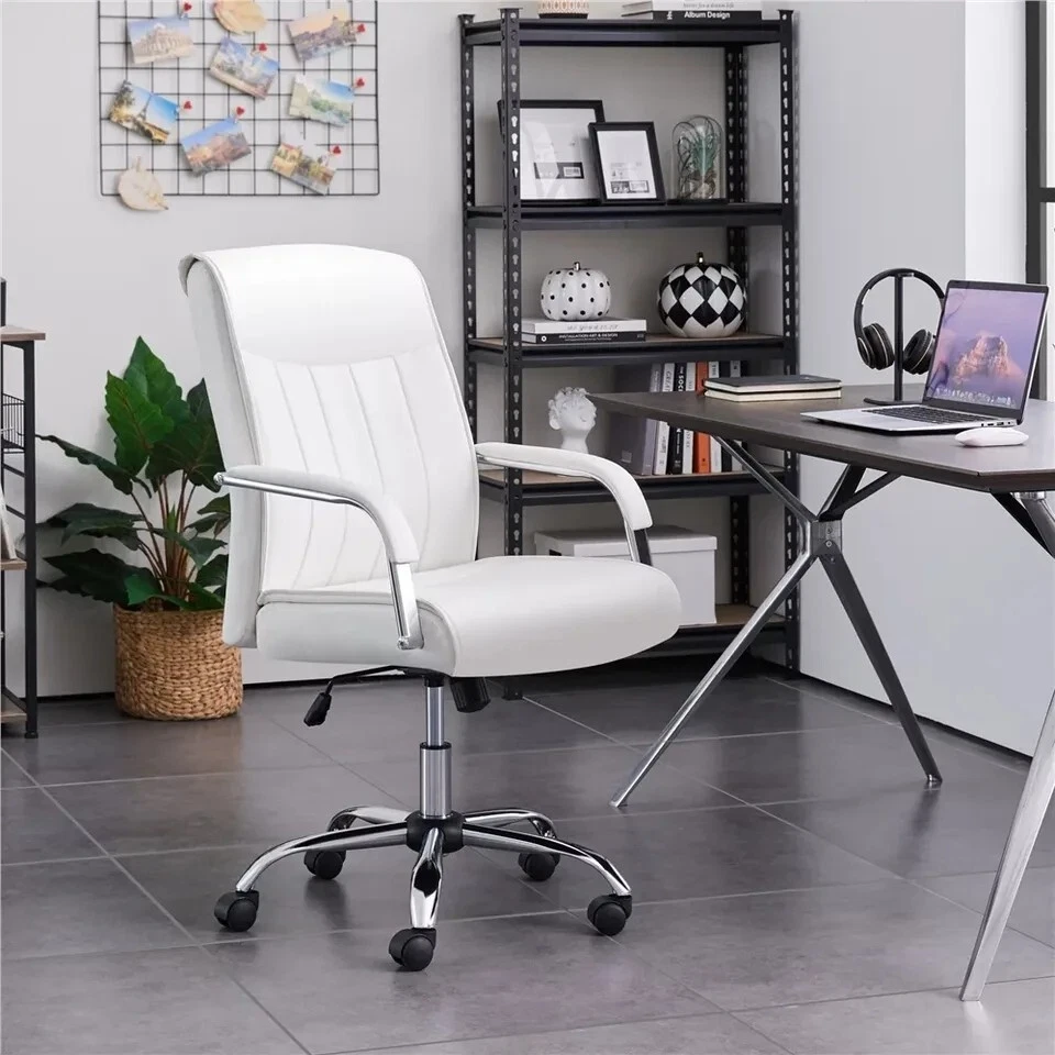 Erogonomic Elegant White Sturdy Faux Leather Computer Office Chair