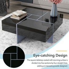 Azkoeesy Moderna Mesa De Centro Brillante Con 4 Cajones Para Salón, 78 X 78 X 36 Cm, Con Espacio De Almacenamiento Inferior, Diseño De Líneas (blanco