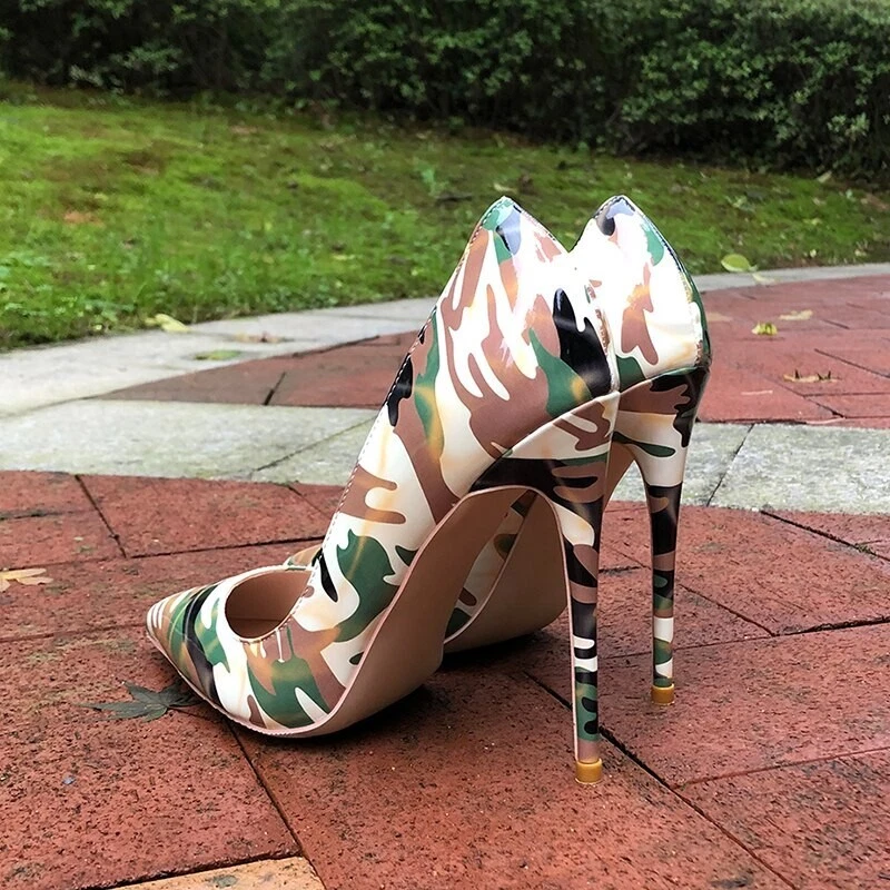 Camouflage high cheap heel shoes