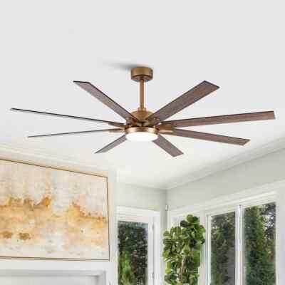 Matrix Decor 65'' Gold LED Ceiling Fan with Light & Remote, Reversible Blades