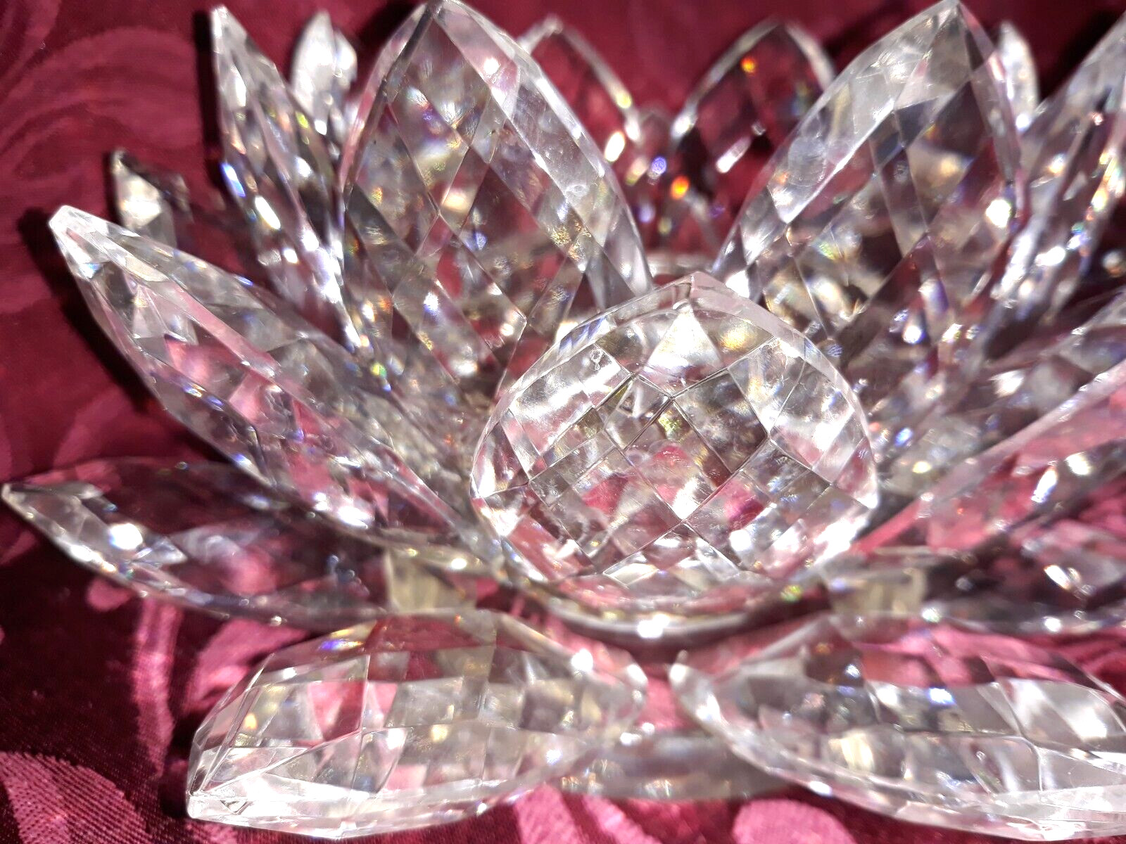 Glass Lotus Flower Candle Holder Prism Petals Water Lily Large Over 5lbs