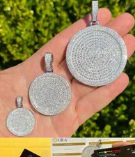 2.20Ct Real Moissanite Iced Out Circle Medallion Pendants 14K White Gold Plated