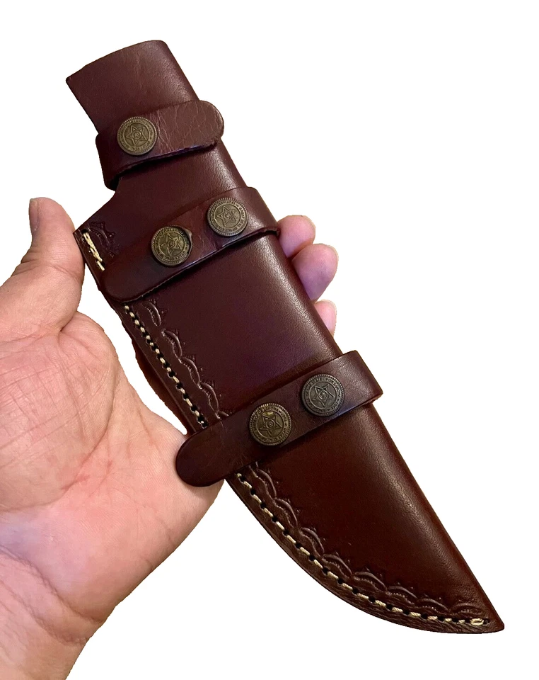 "Cuchillo Bowie de acero Damasco de 12"" espiga completa con funda de cuero" Foto 3 de 3