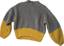Elodie Two-Tone Cropped Chunky Knit Sweater - M
