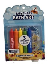 Baby Shark Bath Art 5 colors and 3 Bath Stickers NEW 