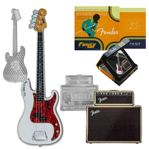 PAMP Fender Dynamic Duo 2 Coin Silver Set Precision Bass Guitar & Bassman Amp