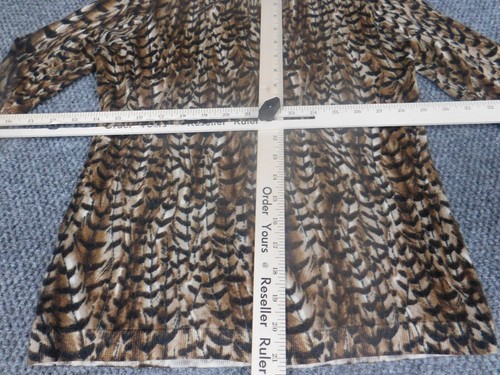 Talbots Womens Sweater SP Petites Brown Cardigan merino Wool button animal print - Picture 13 of 14