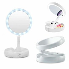 Specchio Luminoso BIFOCALE Pieghevole Trucco Make-UP Luce LED E Doppio Specchio 