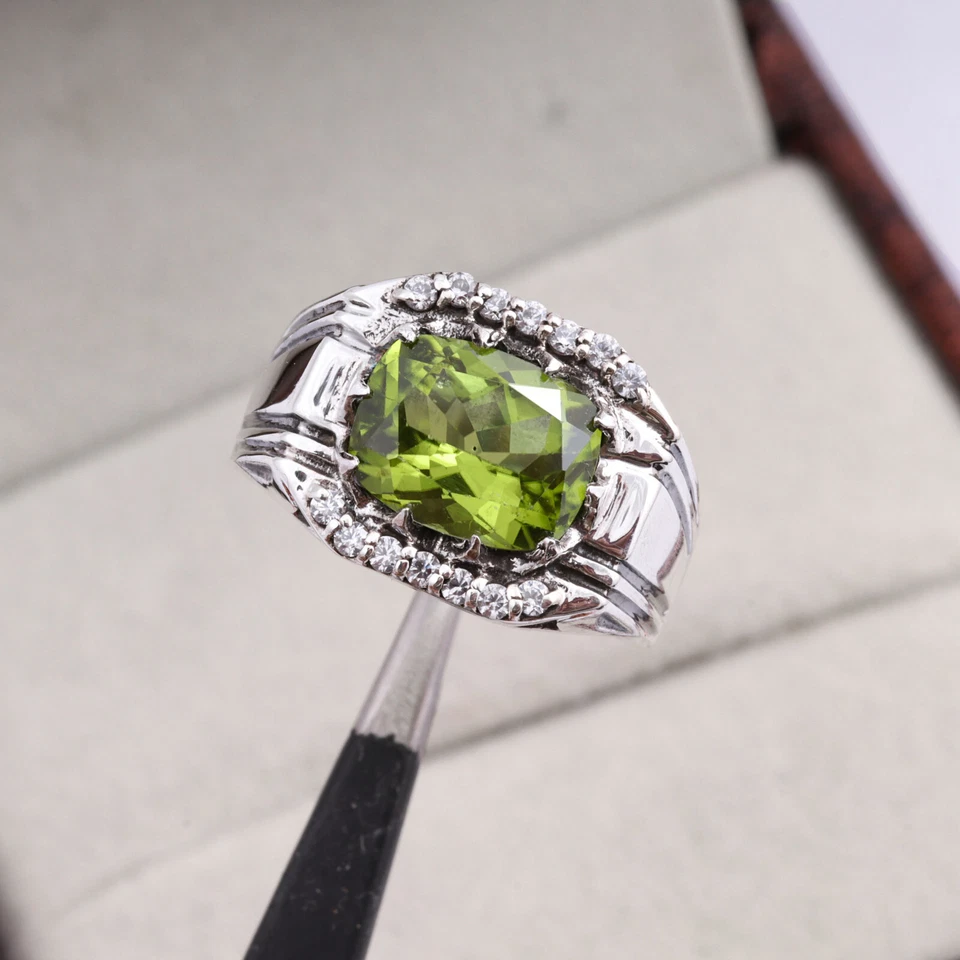 Genuine Peridot Men's Ring 925 Sterling-Silver Ring Handmade Ring Wedding Ring - Image 4 of 4