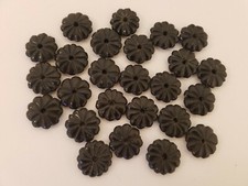 25 pcs Black Flower Carved 25mm Saucer Genuine Natural Bone Horn Jewelry Beads