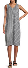 Westbound Women's Black/White Stripe Print V‑neck Sleeveless Midi A‑line Dress