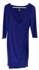 Lauren by Ralph Lauren Sheath Dress Royal Blue 3/4 Sleeve Ruched Gorgeous 6
