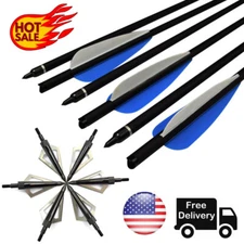 Hunting Crossbow Bolts Carbon Arrows + 12pcs Broadheads Archery Target Outdoor