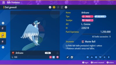 Articuno Galar Shiny 6IV + Masterball Pokemon Scarlatto Violetto ...