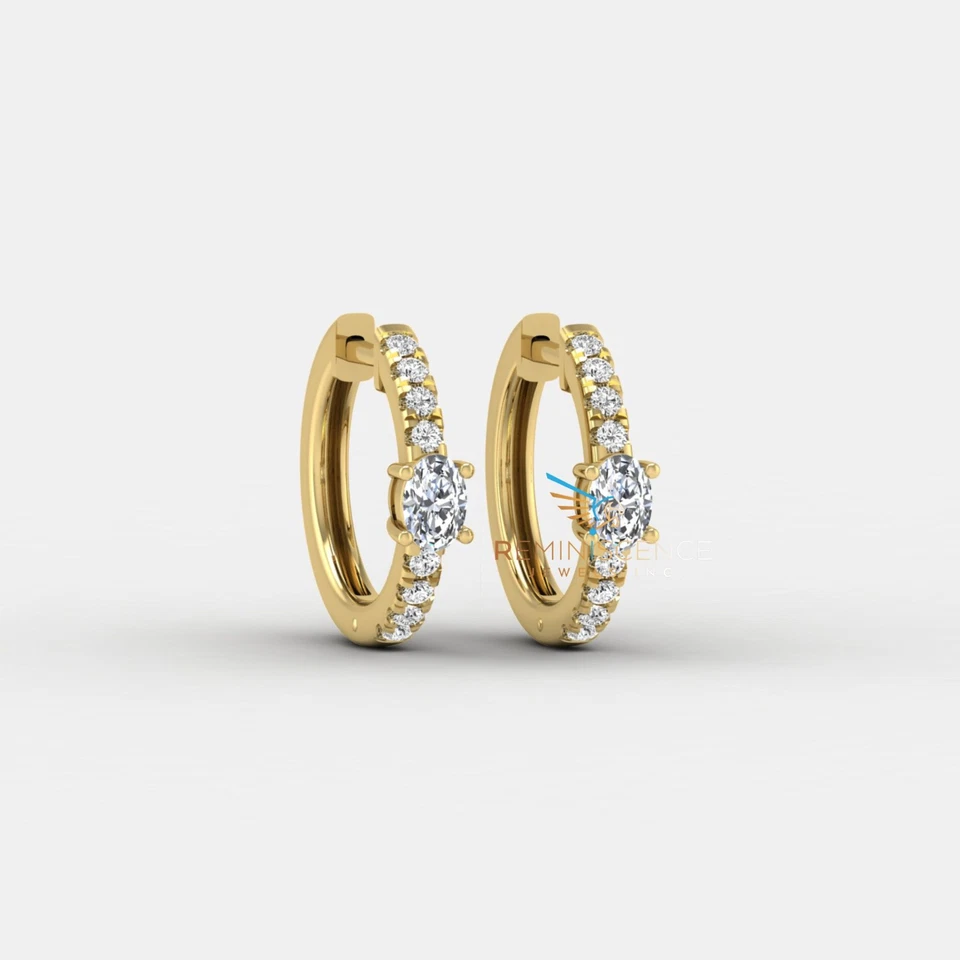 Oval & Round Cut Lab Grown Diamond 14K Gold Elegant Engagement Huggie Earrings - Image 4 of 4
