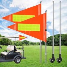 Golf Cart Flag Holder Kit 2 Tool-Free Adjustable Reflective Flag Poles with Base