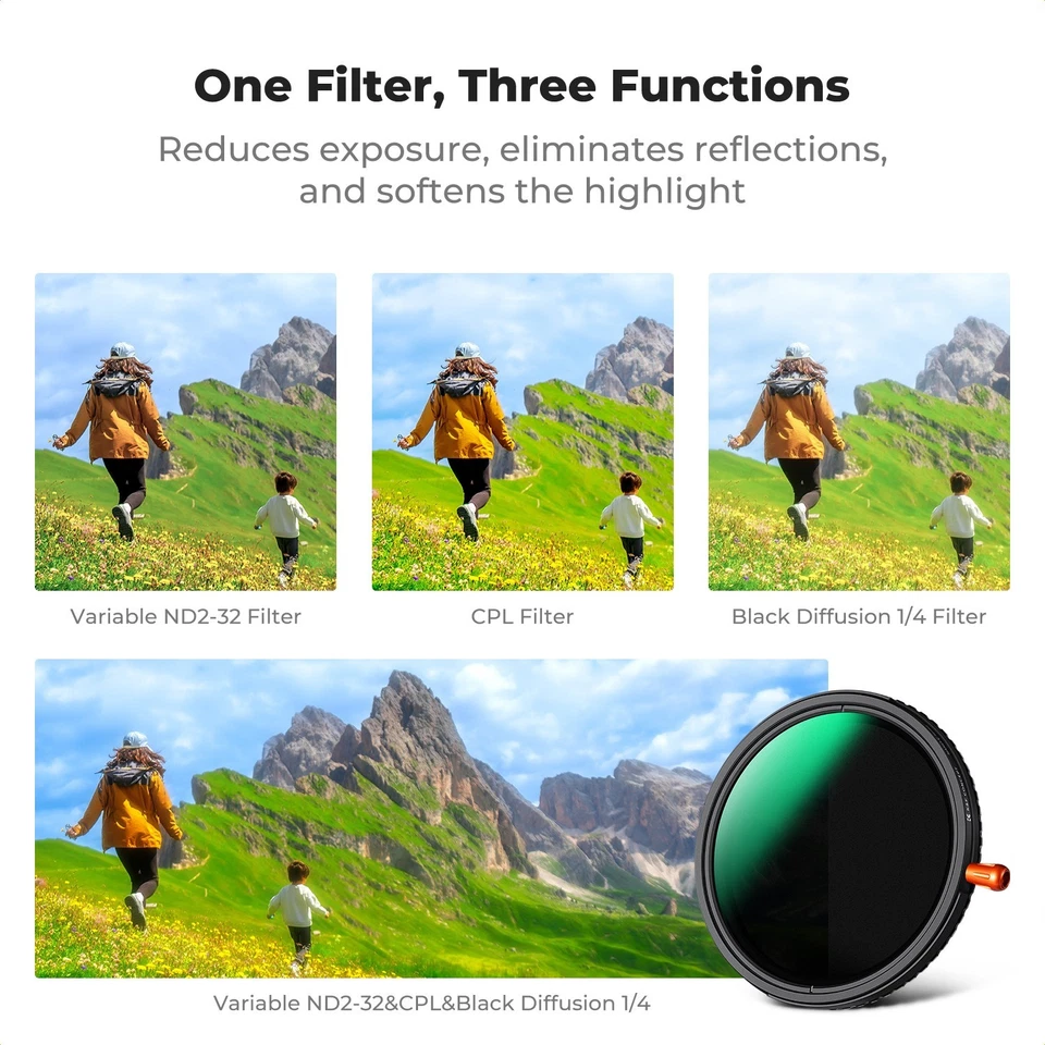 K&F Concept Lens Filter 3 in 1 ND2-32 CPL Black Mist Diffusion 1/4 67mm 77mm K - Image 4 of 4