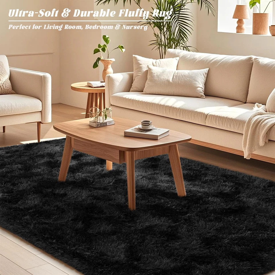 Large Black Fluffy Rugs for Living Room 8x10 ft - Ultra Soft Faux Fur Area Ru... - Image 2 of 4
