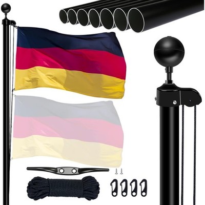 Fahnenmast 6m Aluminium schwarz höhenverstellbar Flaggenmast Außen