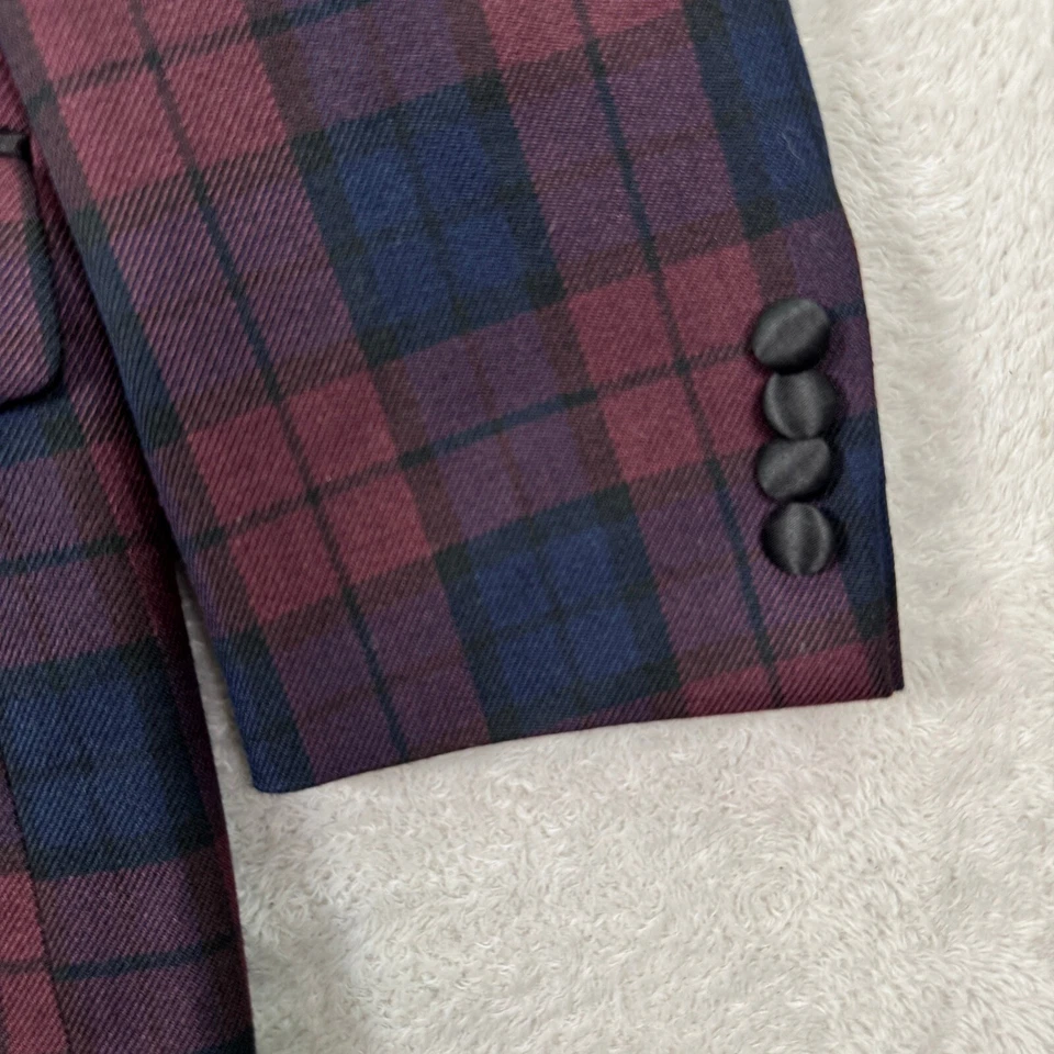 Jos. A. Blazer Bank Slim Fit Chaqueta Esmoquin a Cuadros Azul Borgoña Para Hombres 43R Preppy Foto 3 de 4