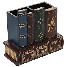 MyGift Wooden Desk Organizer Pen Pencil Holder 2 Compartments Drawer Brown Books