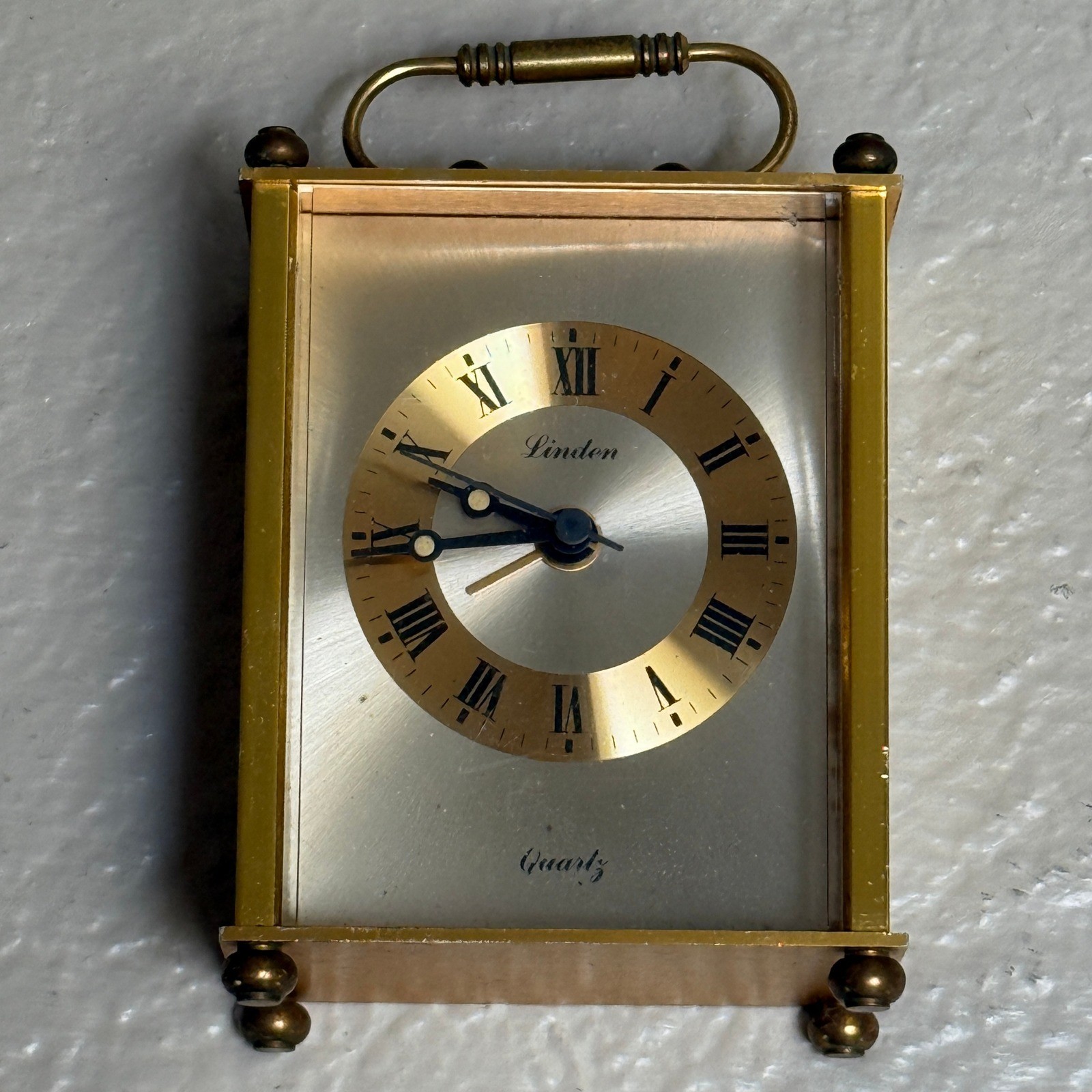 Vintage Linden Quartz Travel Alarm Clock Gold Tone Roman Numerals 80s