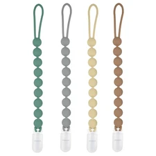 MINMUNJIU Silicone Pacifier Clip Holder, 4 Pack One Piece Soft Flexible Binky