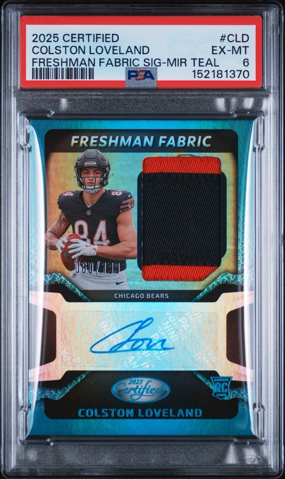 2025 Panini Certified Colston Loveland RC Auto Teal/199 PSA 6 #FBC-CLD