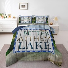 Fishing Bass Fish Bedding Comforter Set Queen Life is Better at The Lake Quil...