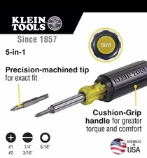 Klein Tools 32476 Multi-Bit Screwdriver / Nut Driver 5-in-1 Phillips Slotted NEW