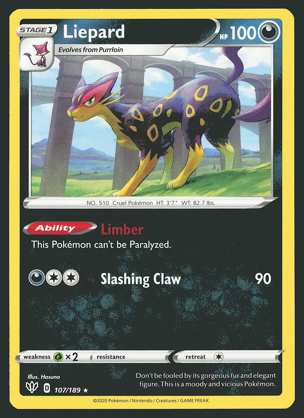 SWSH03: Darkness Ablaze Liepard #107/189 Rare Pokemon Card