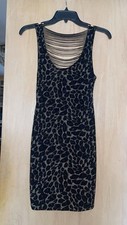 Forever 21 Black Animal metallic Print Bodycon Slinky Dress Size S Back fringe 