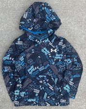Under Armour Boys Pullover Hoodie Fleece Size 6 Navy Blue Graphic Print Logo