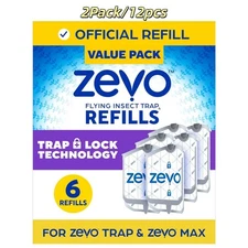 12Pcs Zevo Flying Insect Trap Refill - Catch Gnats, House & Fruit Flies (2 Pack)