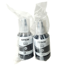 2 Epson EcoTank Ink Bottles 502 Black Ultra High Capacity 127 ml Genuine Sealed