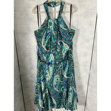 Lane Bryant women’s halter dress Paisley Brown blue teal fit & flair plus size ￼